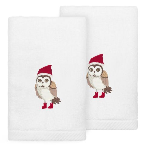 Christmas Baby Owl Embroidered Towel