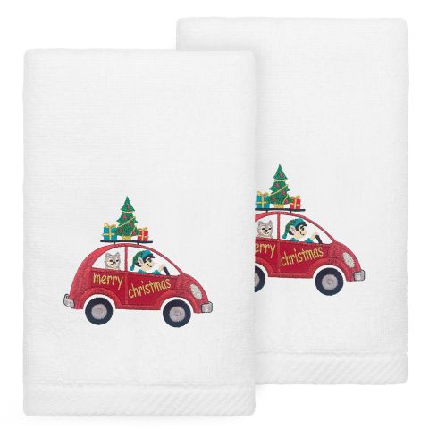 Christmas Car Tree Embroidered Towel