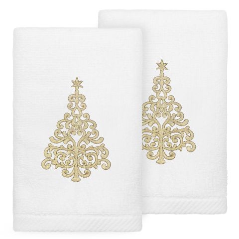 Christmas Gold Tree Embroidered Towel